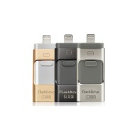 Externer 3-in1-Flash-Speicher OTG / USB FlashDrive Dual Storage for iOS & PC & Andorid 16GB Gold